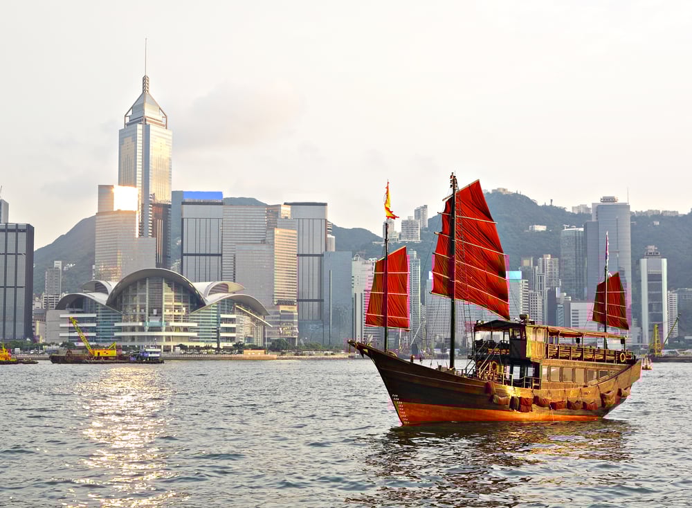 Hong Kong harbour with tourist junk-1